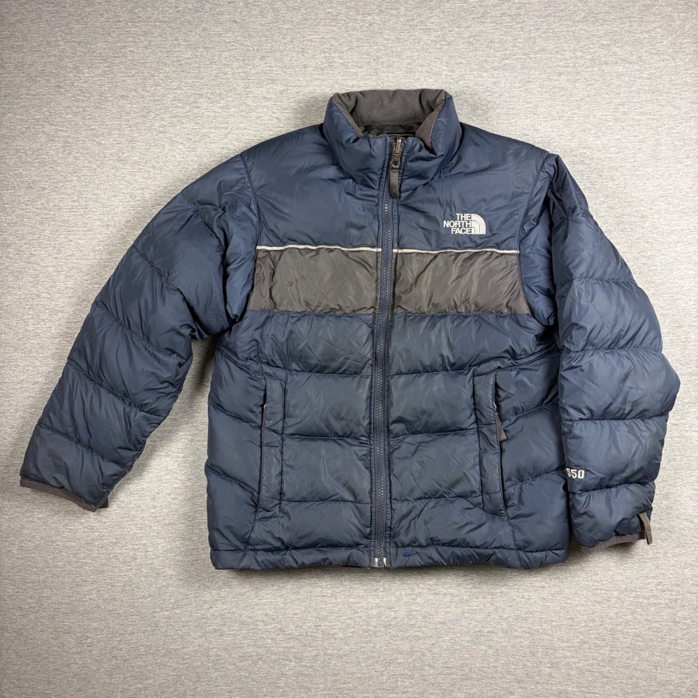 The North Face 550 Jacket Youth Boys Medium Down Puffer Navy Blue Winter Coat